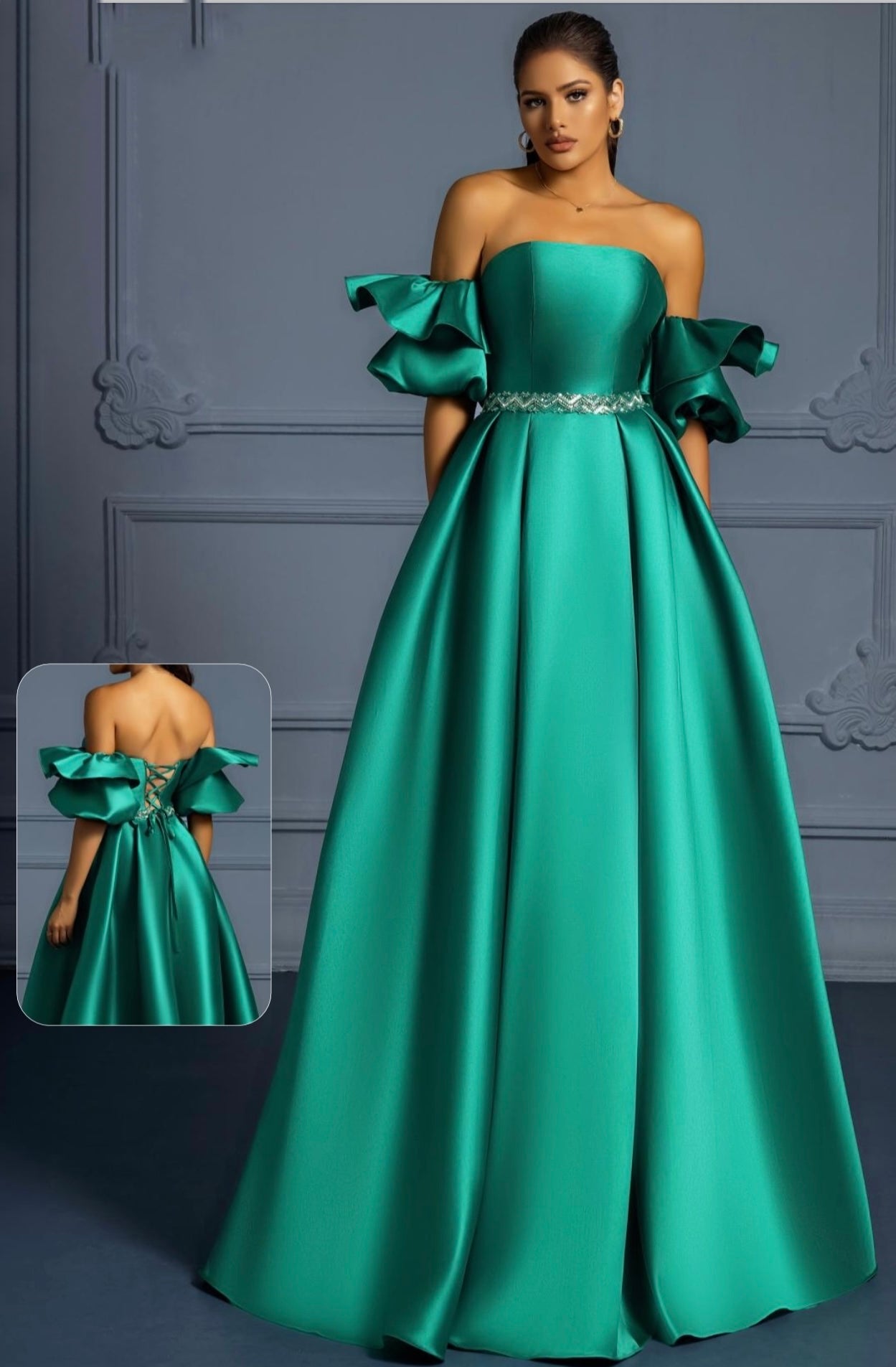 Pleated Off-the-Shoulder Sheath Floor-length Gown Lime Green