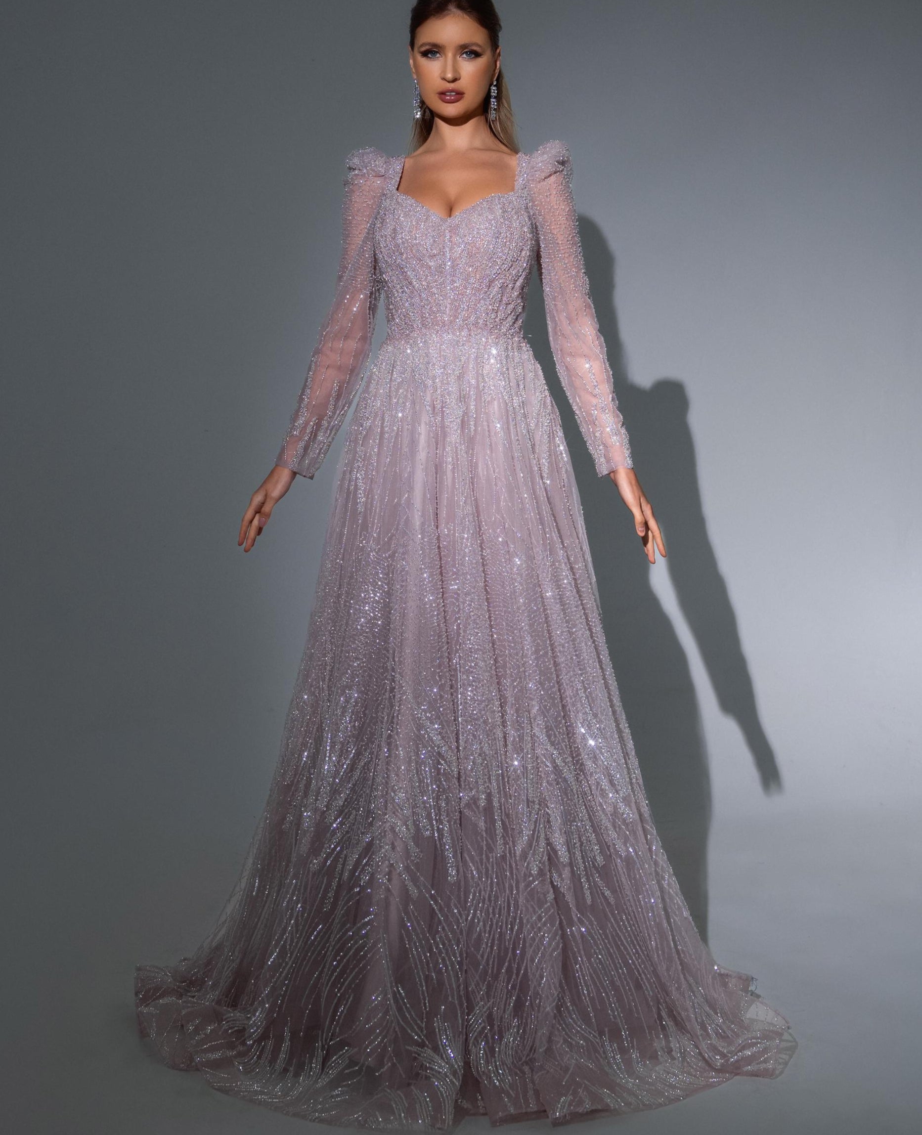 Long-Sleeve Gown with Embellishments