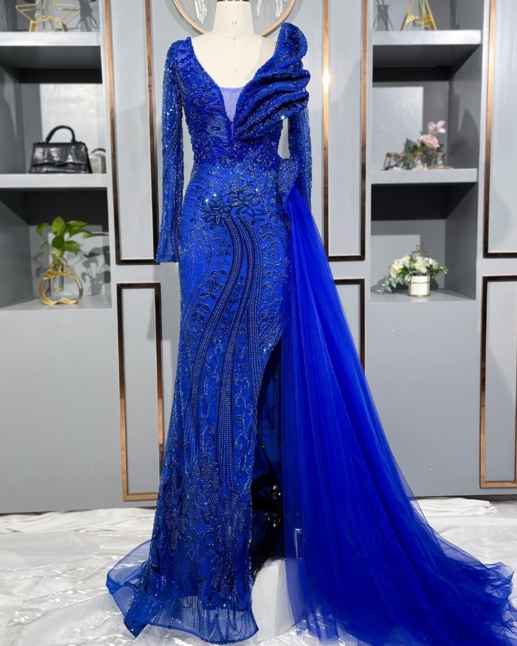 Royal Blue Long Sleeve Gown