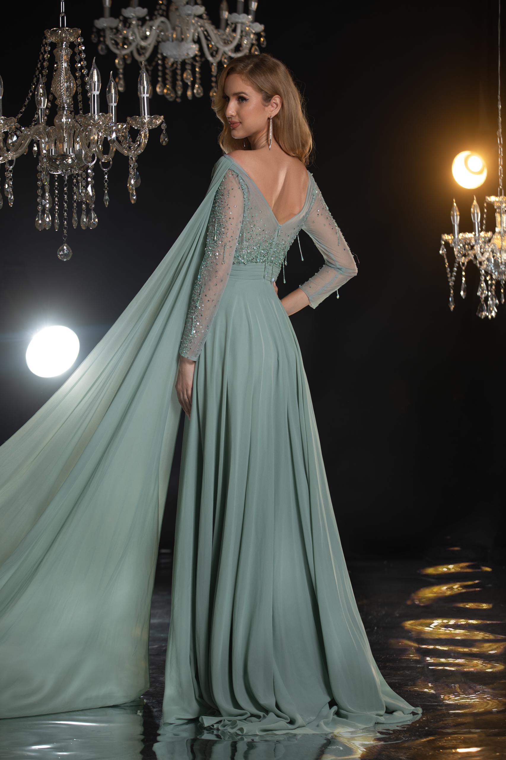 Flowy Cape-Sleeve Gown