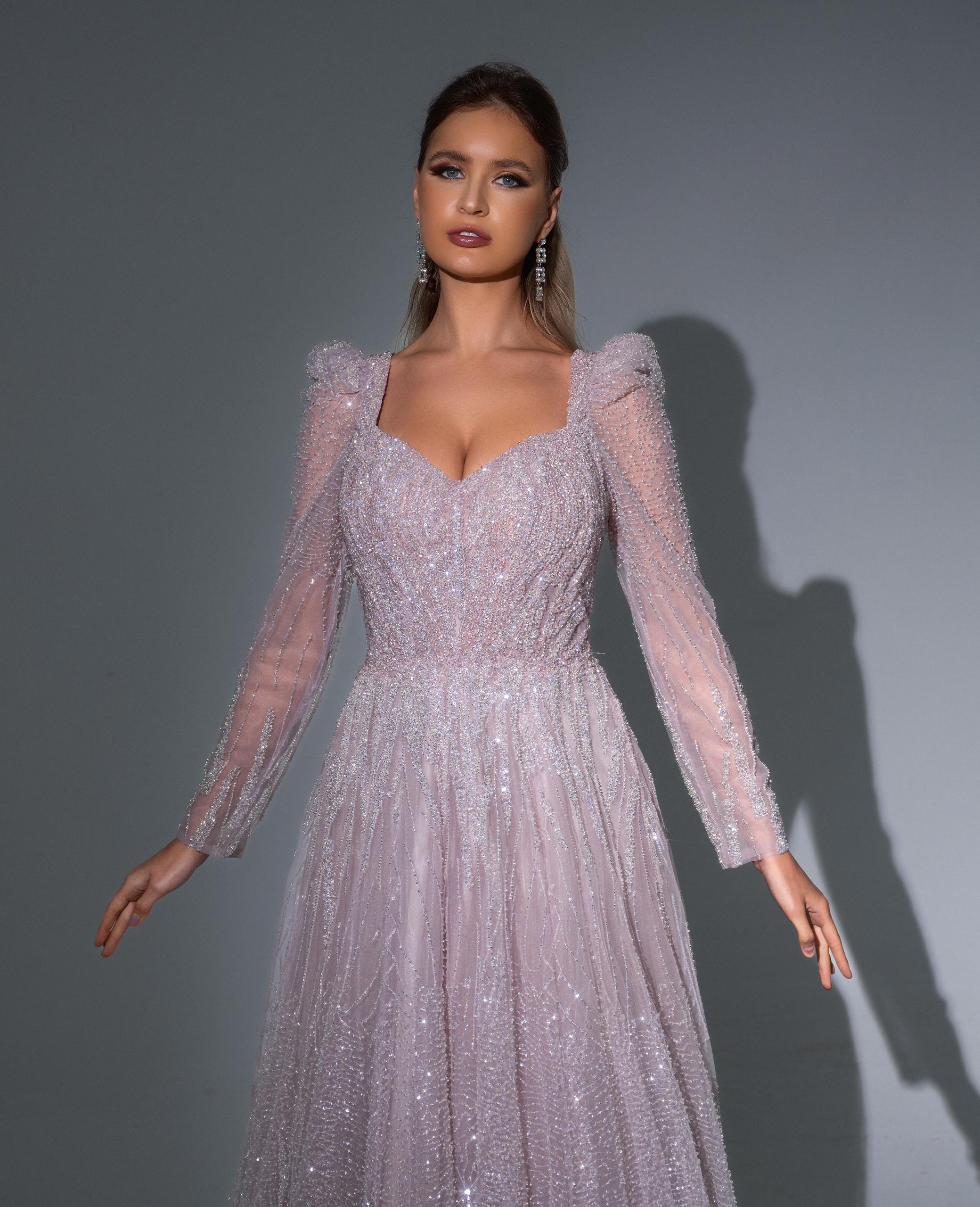 Long-Sleeve Gown with Embellishments