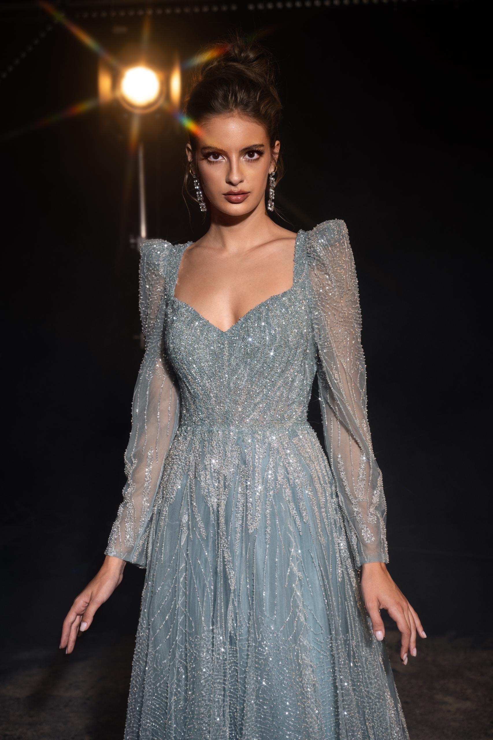 Long-Sleeve Gown with Embellishments