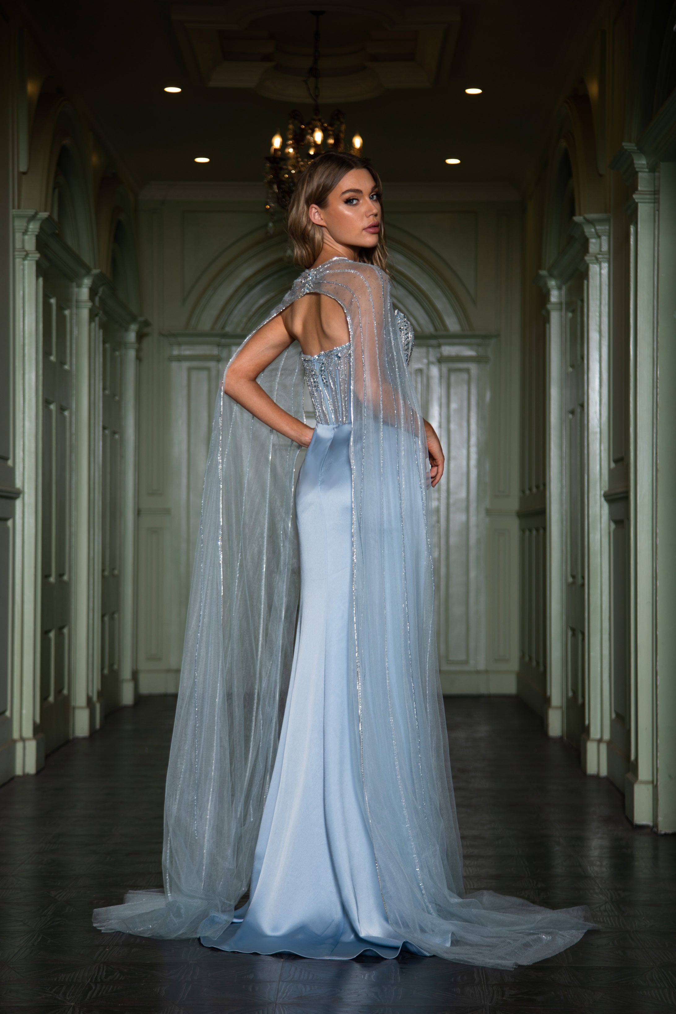 Blue Cape Gown with Slit