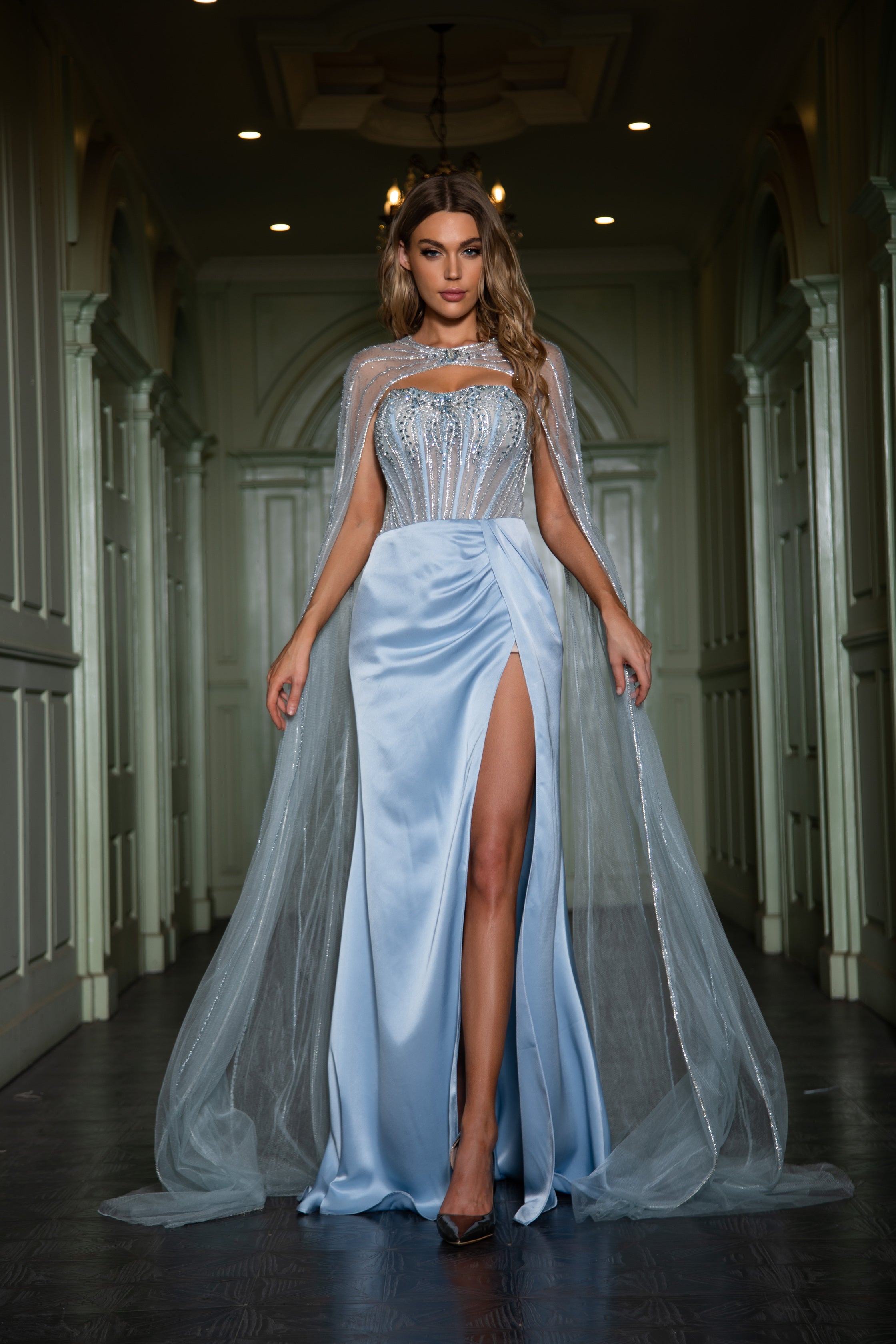 Blue Cape Gown with Slit