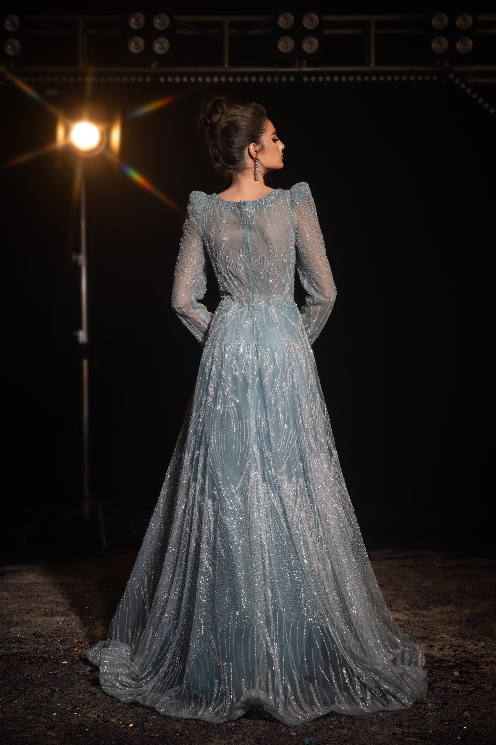 Long-Sleeve Gown with Embellishments