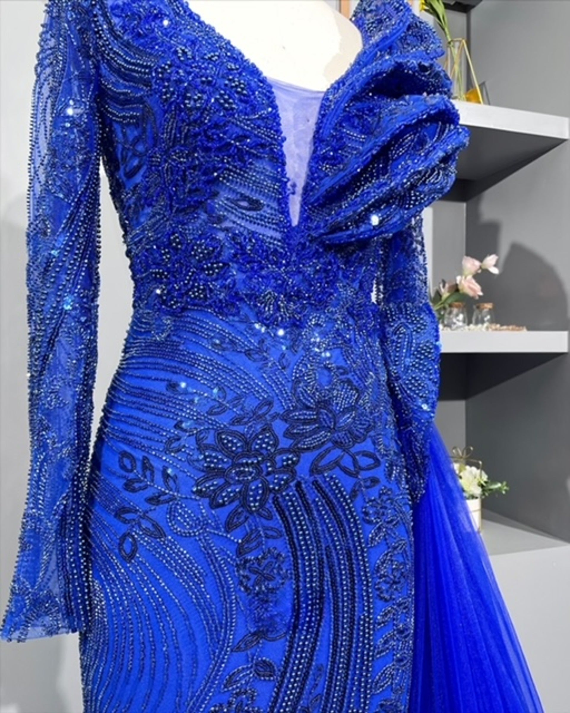 Royal Blue Long Sleeve Gown