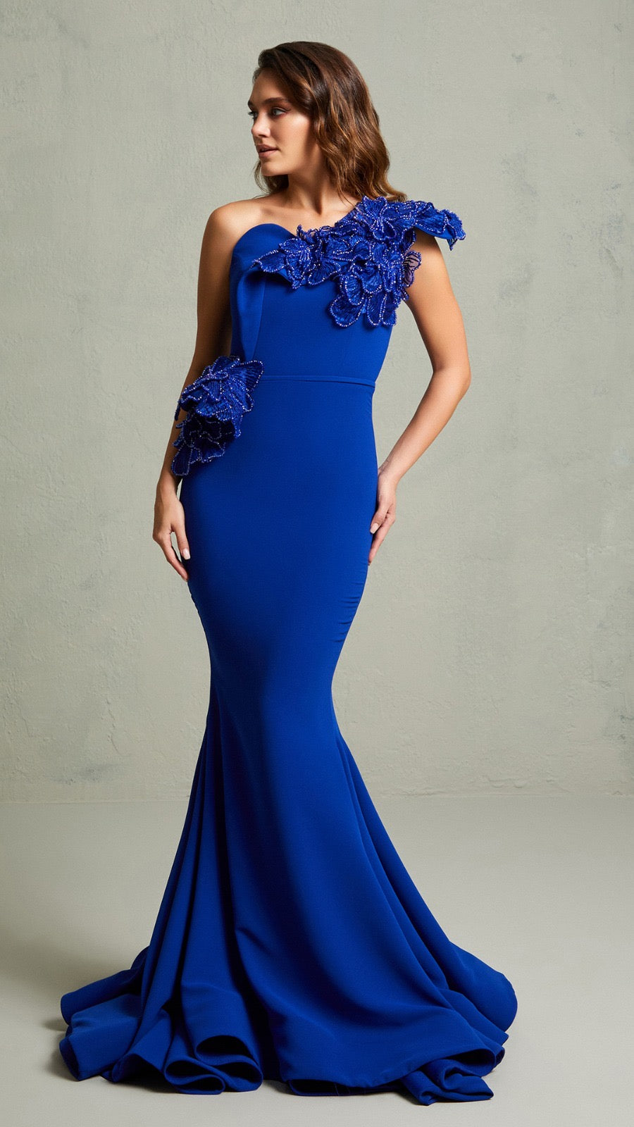 Royal Blue One-Shoulder Evening Gown