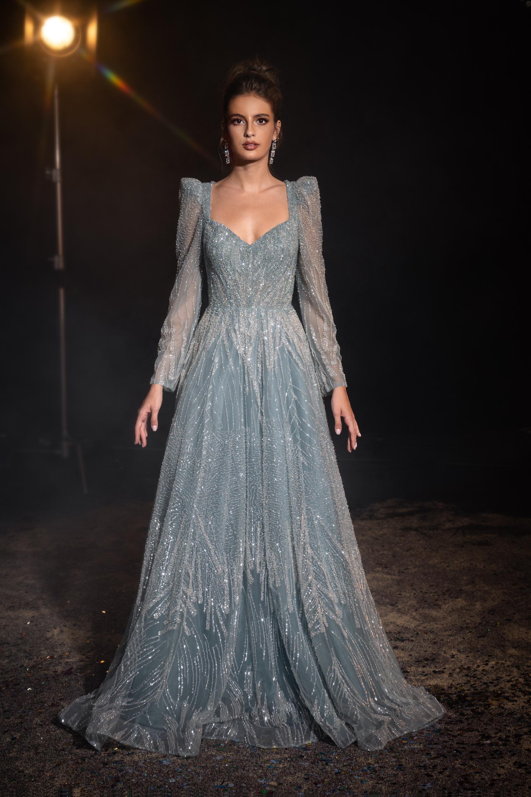 Long-Sleeve Gown with Embellishments