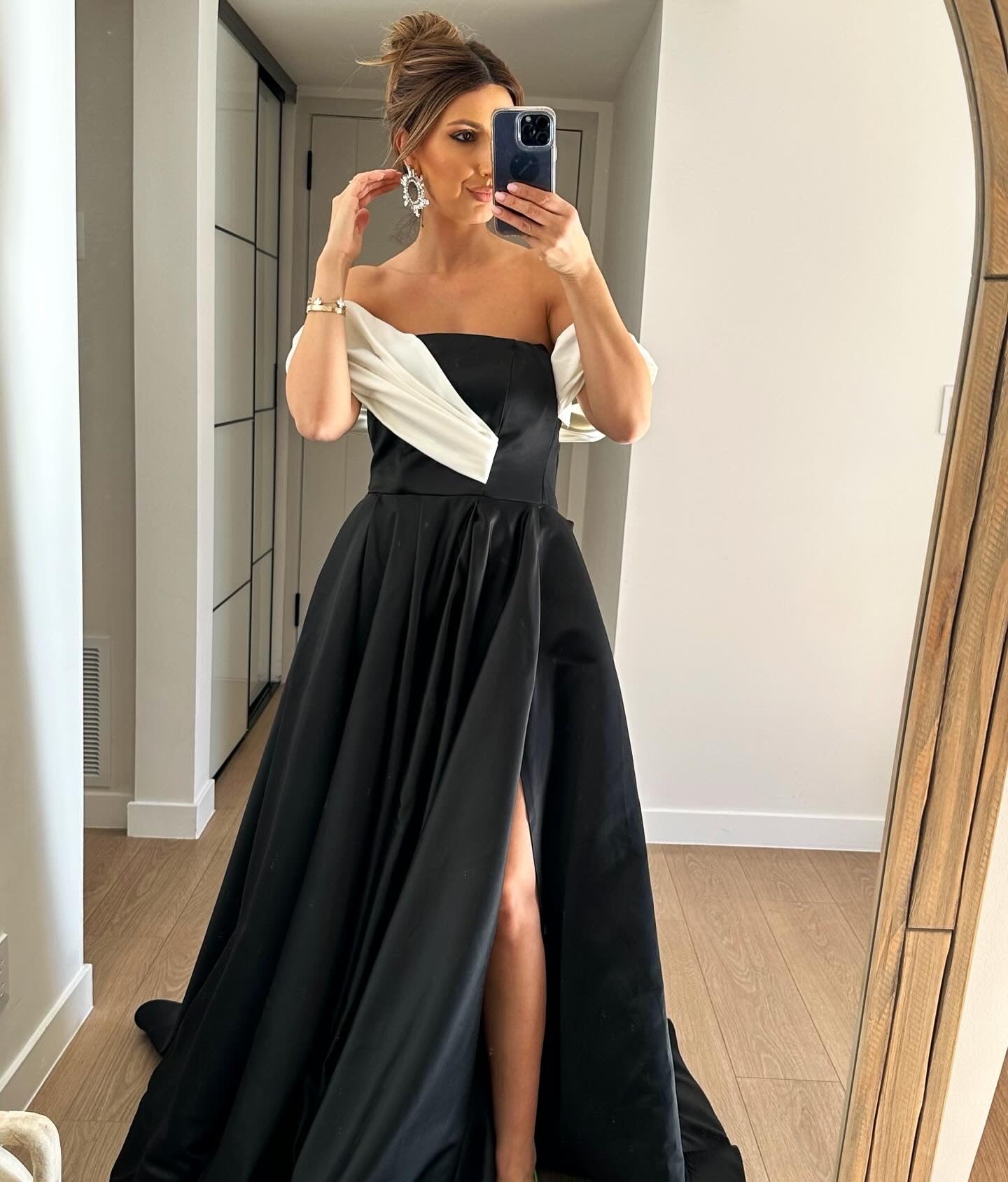 Black and White Off-Shoulder Ball Gown