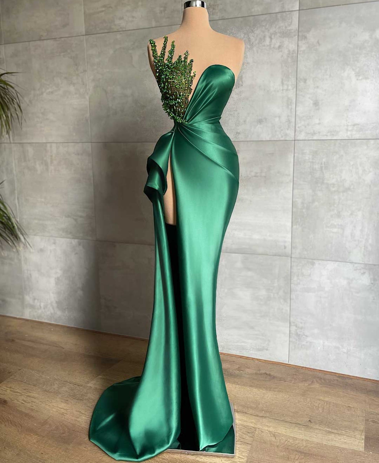 One-Shoulder Evening Gown with Beaded Detail