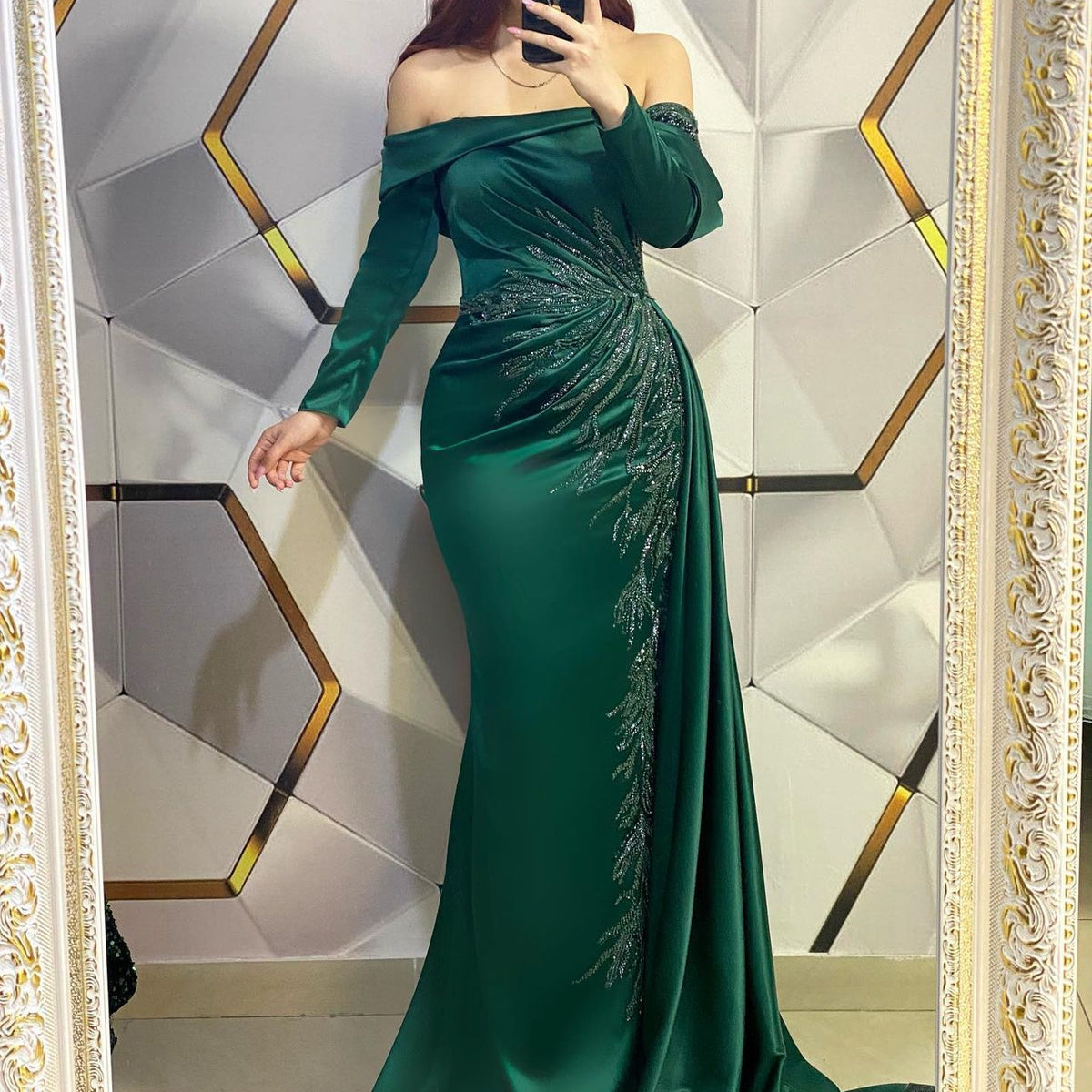 Off-Shoulder Gown with Beaded Detail Off-Shoulder Gown with Beaded Detail