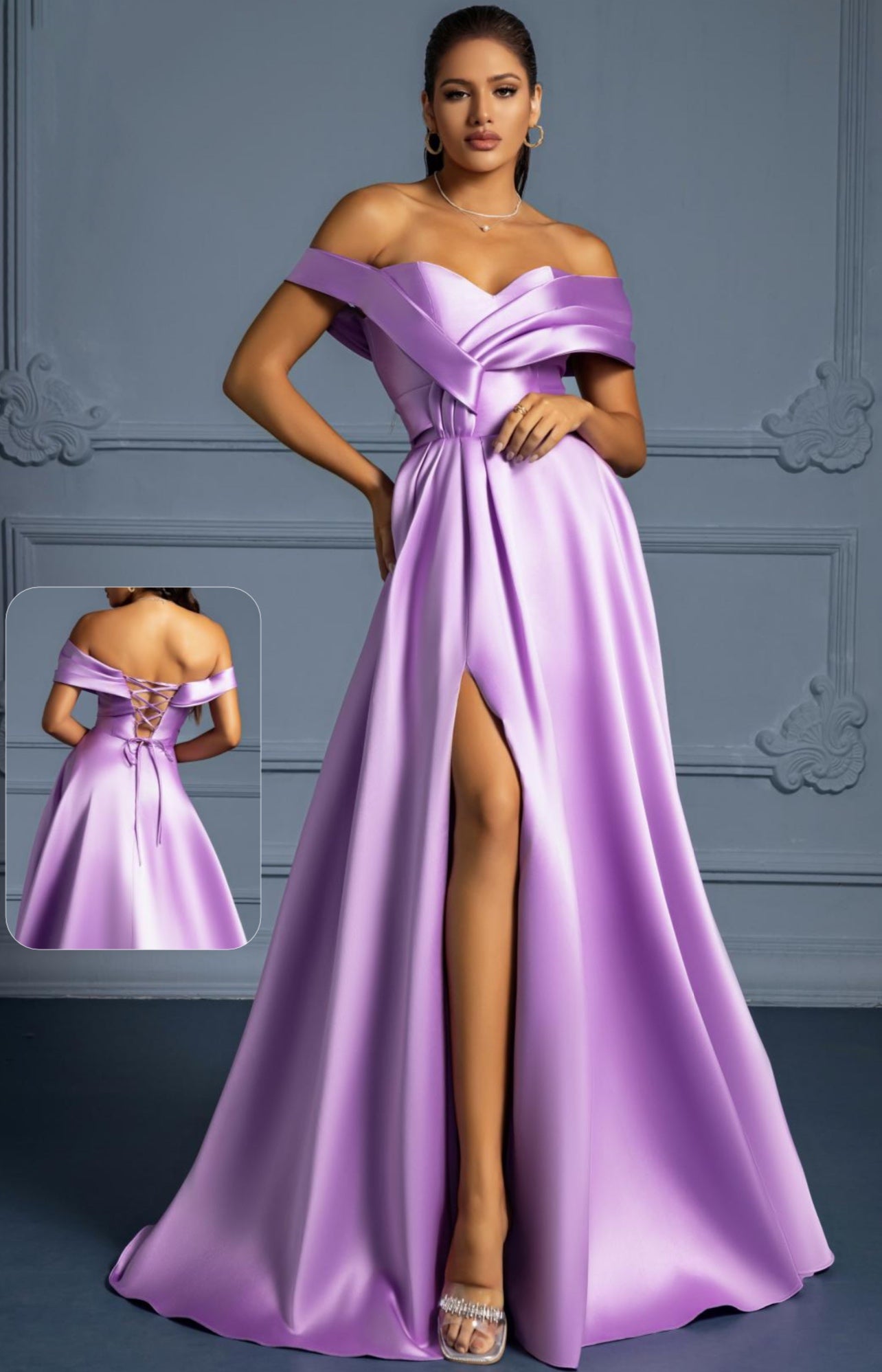 Purple Off-Shoulder Gown