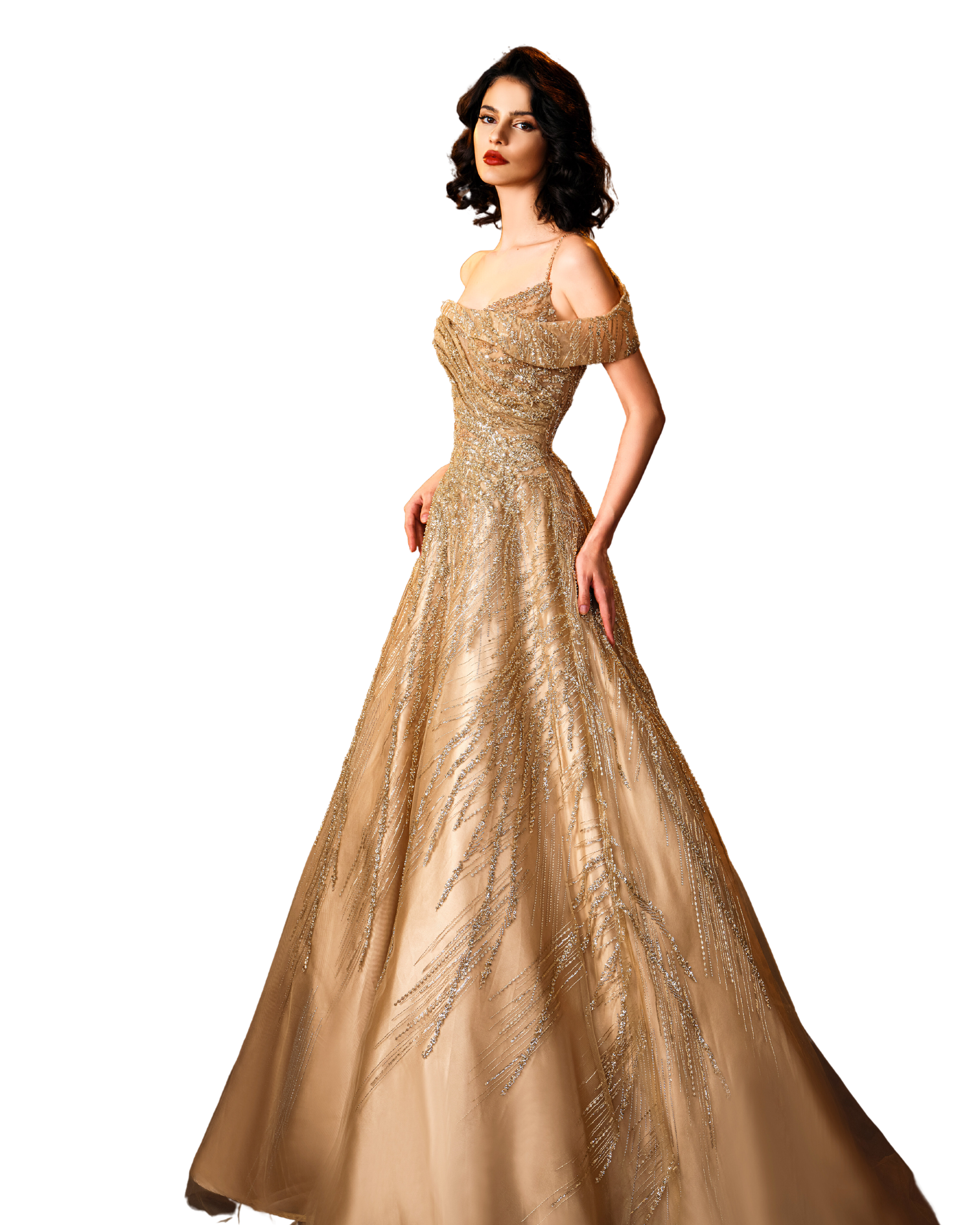 Gold Off Shoulder Gown