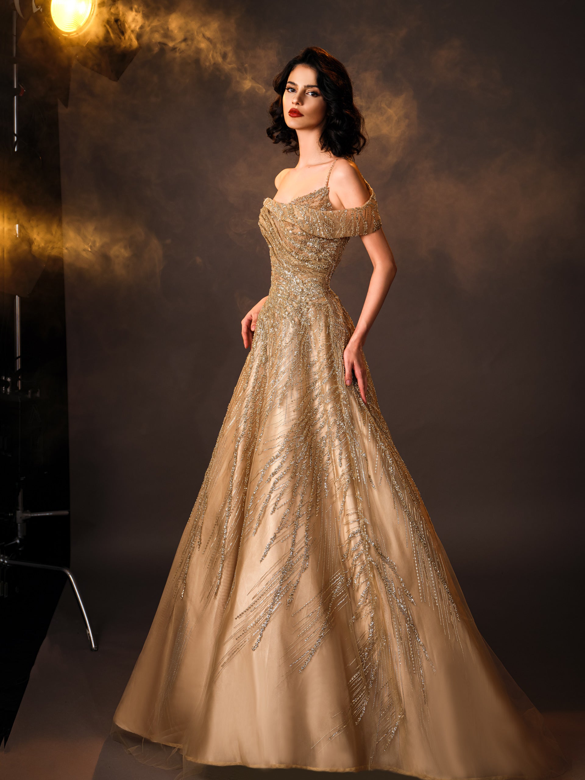 Gold Off Shoulder Gown