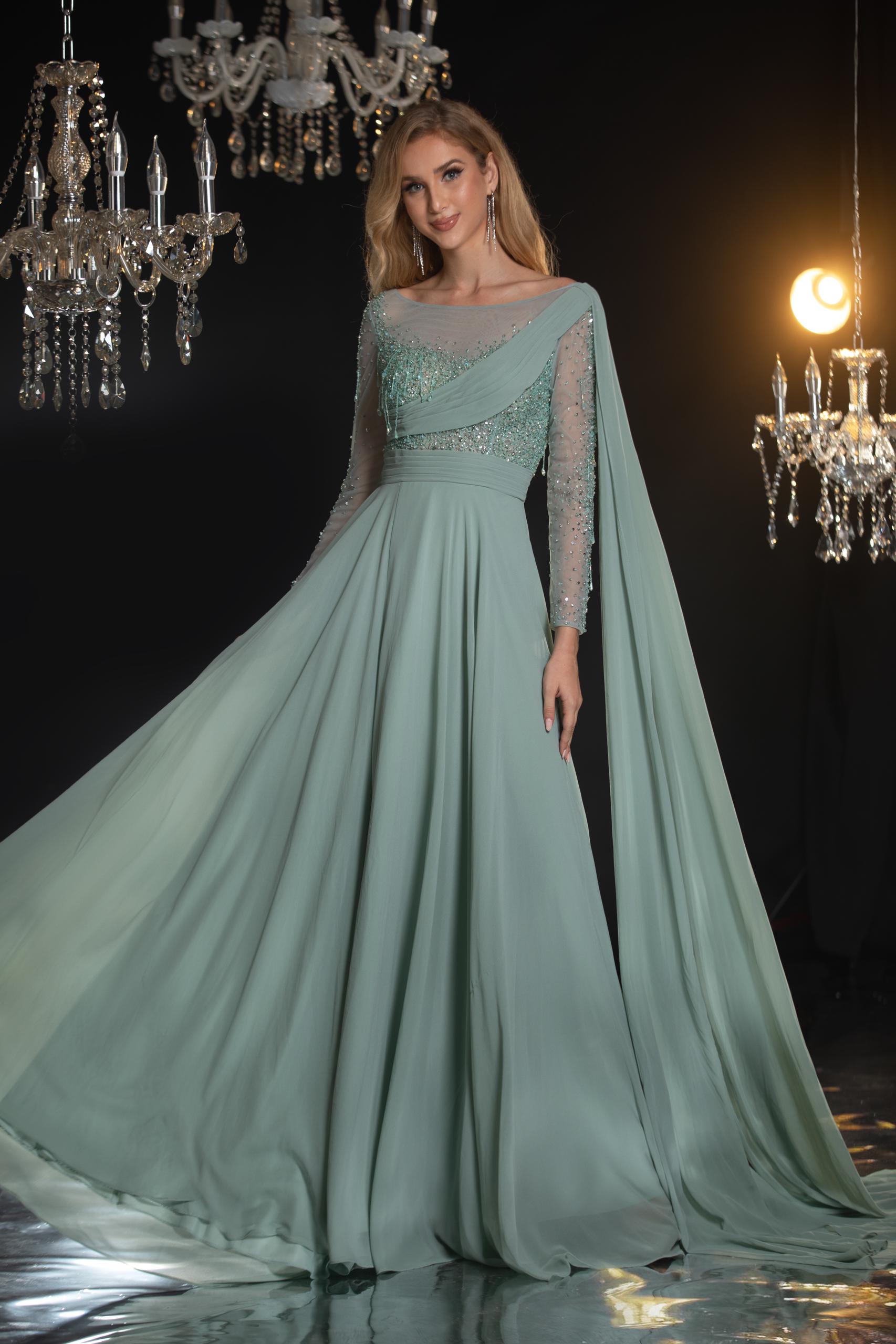 Flowy Cape-Sleeve Gown