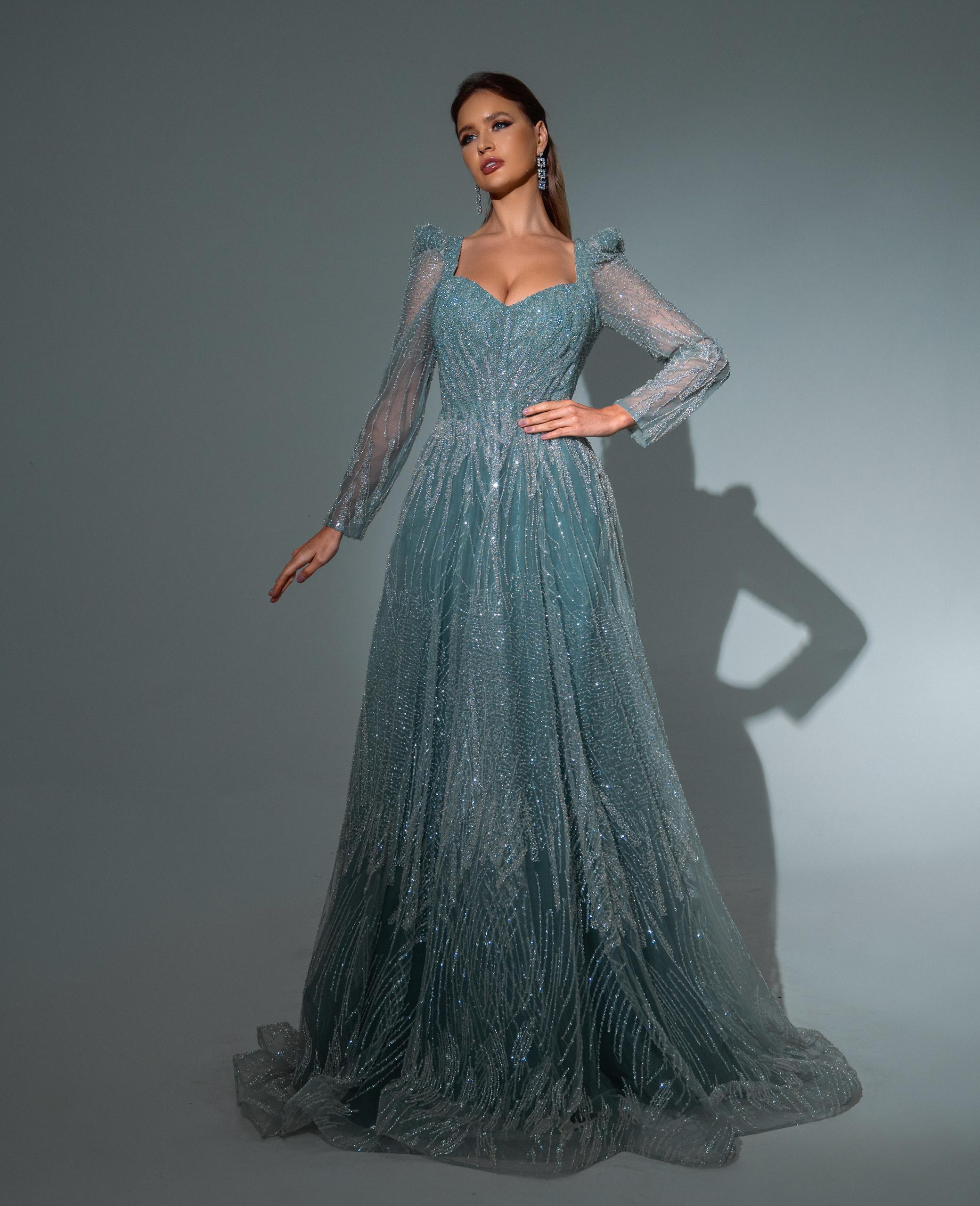 Long-Sleeve Gown with Embellishments