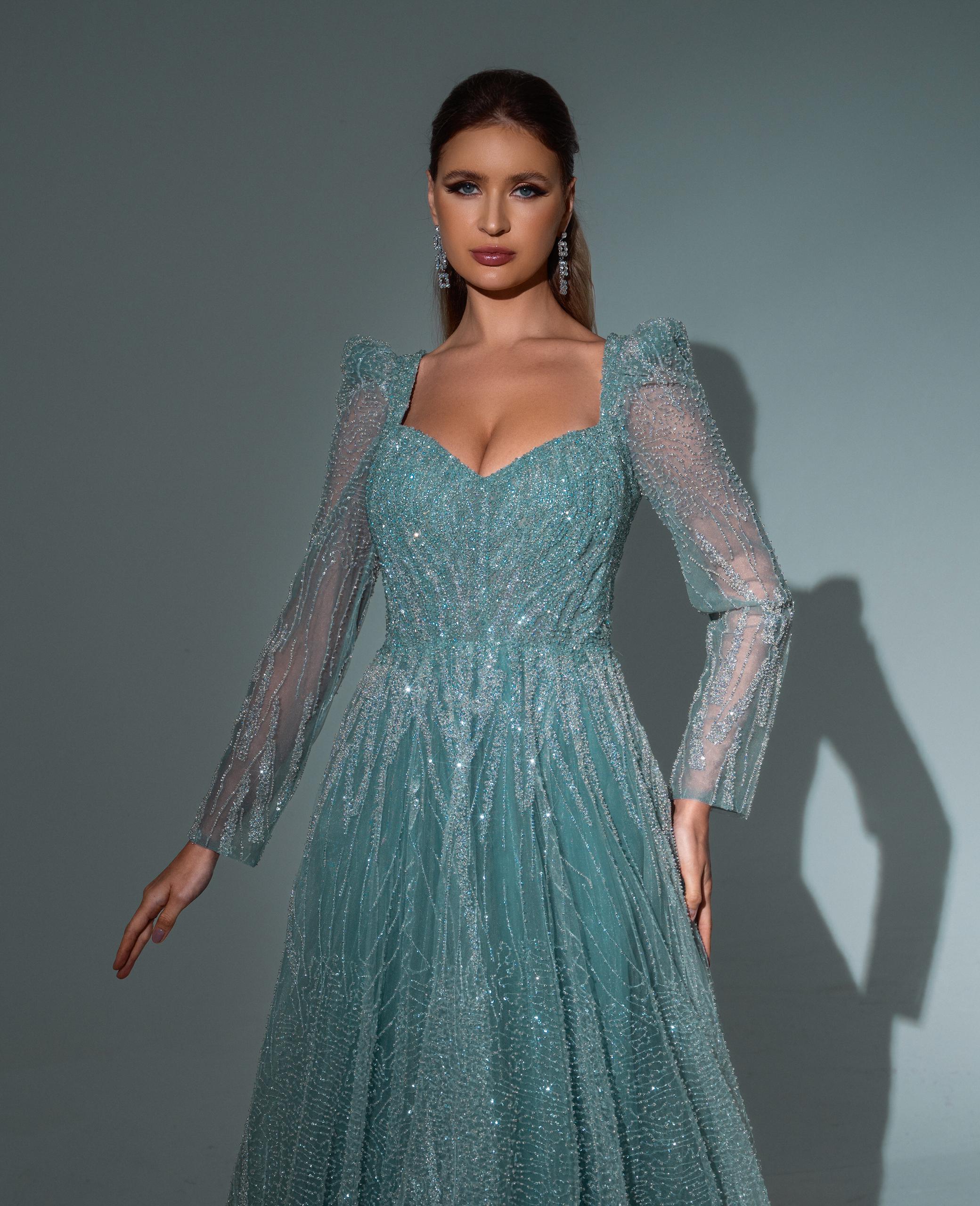 Long-Sleeve Gown with Embellishments