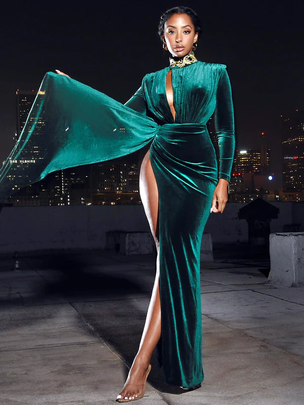 Green emerald velvet dress best sale